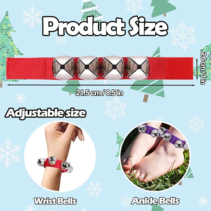 24 Pcs Wrist Band Jingle Bells,12 Colors Band Wrist Bells Ankle Bells,Adjustable Musical Hand Bells Jingle Bell Bracelets for Kids,Rhythm Instrument Percussion Christmas Party Favors