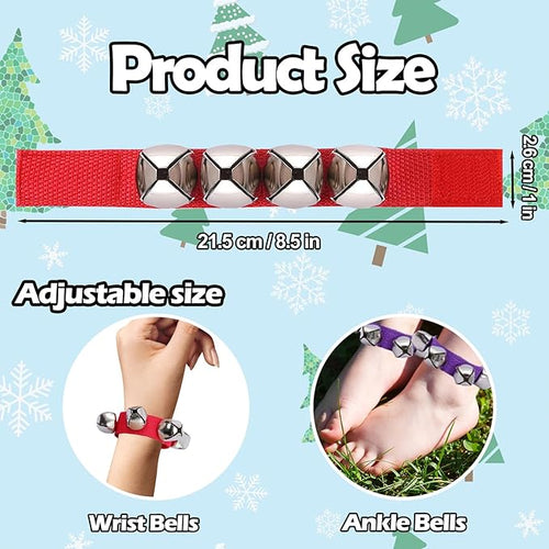24 Pcs Wrist Band Jingle Bells,12 Colors Band Wrist Bells Ankle Bells,Adjustable Musical Hand Bells Jingle Bell Bracelets for Kids,Rhythm Instrument Percussion Christmas Party Favors