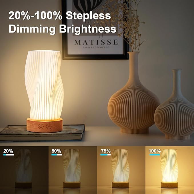 Battery Operated Portable Desk Lamp, Dimmable Cordless LED Table Lamp,3 Colors & Memory Function, Modern Rechargeable Bedside Lighting for Living Room, Bedroom, White, 8.6inch