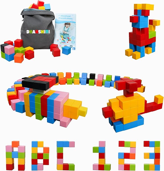 72 Pcs Magnetic Building Blocks for Toddlers – STEM Educational Toys for Kids Ages 3-8, Montessori Learning Magnet Cubes, Creative Preschool Construction Set with Storage Bag, Gift for Boys & Girls