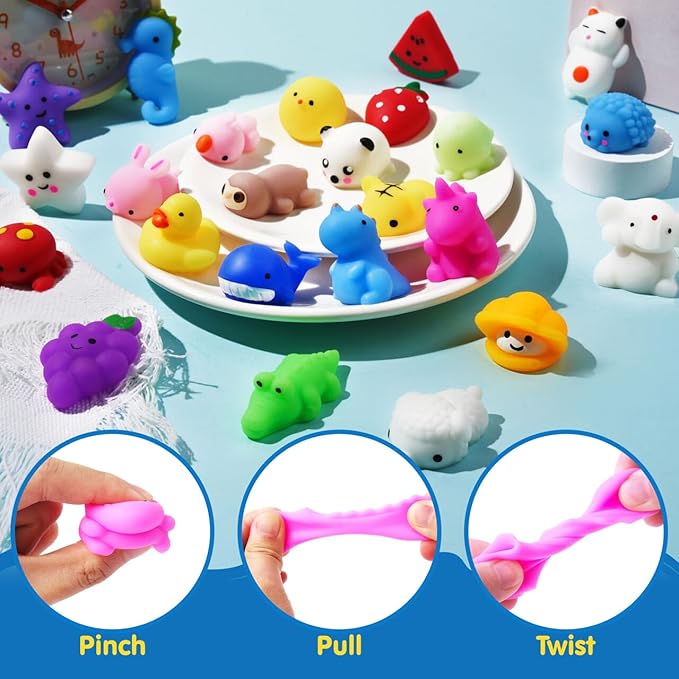 JOYIN Mochi Squishy Toy Set, 50 Pack Mini Squishy Mochi, Party Favors for Kids, Kawaii Stress Relief Toys, Basket Stuffers, Goodie Bags Fillers, Birthday Gifts, Classroom Prizes