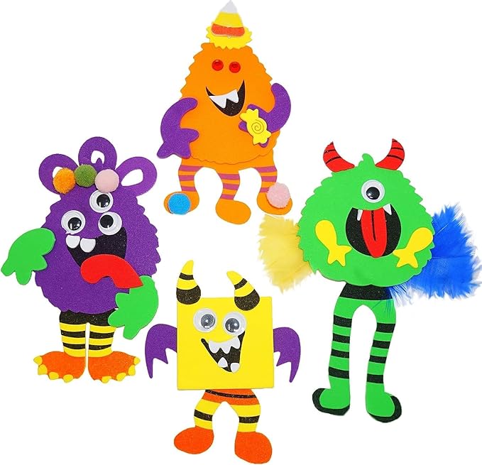 4E's Novelty Halloween Crafts for Kids (12 Pack) Silly Monsters Foam Magnet Fall Crafts Bulk, Halloween Party Activities for Kids Ages 3-5, 4-8
