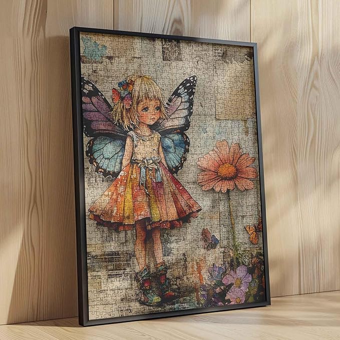 Tucocoo 1000 Pieces Puzzles for Adults Butterfly Little Girl Jigsaw Puzzle Retro Vintage Banksy Art Puzzles for Challenging Family Educational Activity Game DIY Crafts Puzzle Wall Decor Gifts
