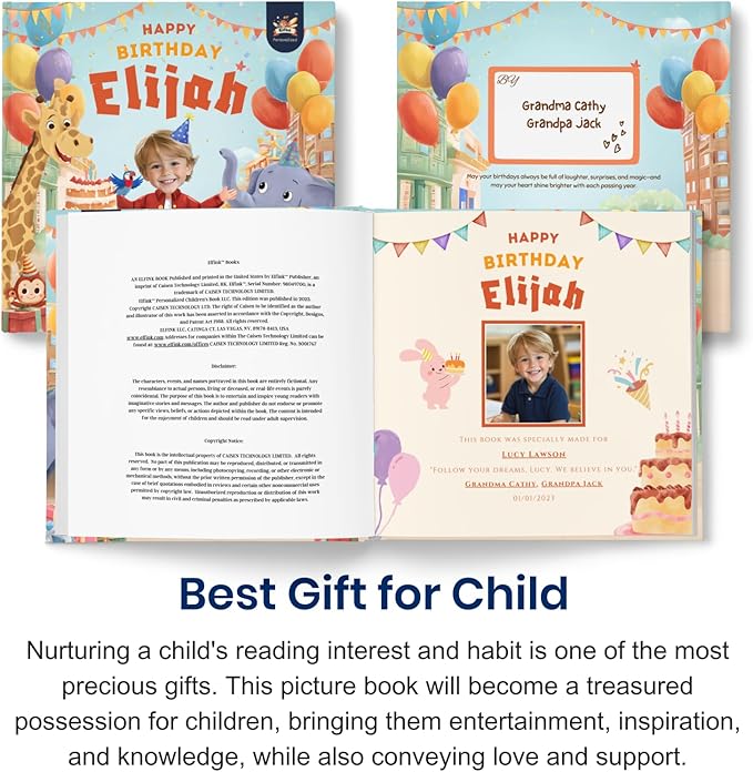 ELFINK Personalized Children Story Books - Birthday Adventure - Customized Name & Photo - Baby Gifts - Children Bedtime Story (Soft Cover)
