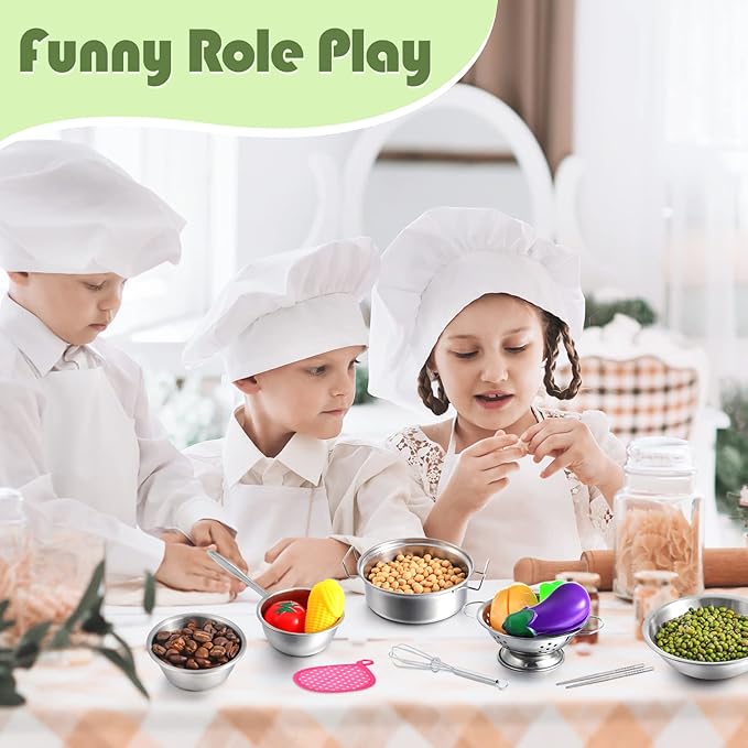 Zomiboo 19 Pieces Kitchen Accessories Toys - Stainless Steel Pretend Cookware Mini Pot Cooking Utensils Set for Chef Play Food Cooking Games - Christmas Birthday Gift