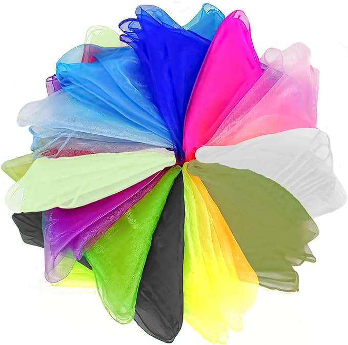12 Colorful Scarves Play Dance Sensory Juggling Scarves Play Silks Rainbow Scarf Lightweight Thin Square Festival Scarf Game Magic Tricks Performance