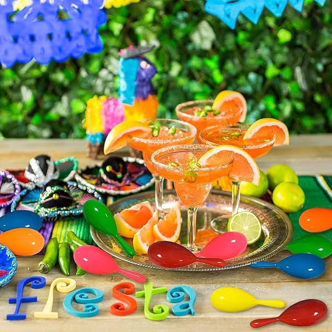 48pcs Mini Maracas for Kids Mexican Fiesta Party Favors Plastic Maraca Shakers Noisemaker for Cinco de Mayo Day of the Dead Fiesta Mexican Themed Birthday Christmas Party Supplies Favors Kids Gifts