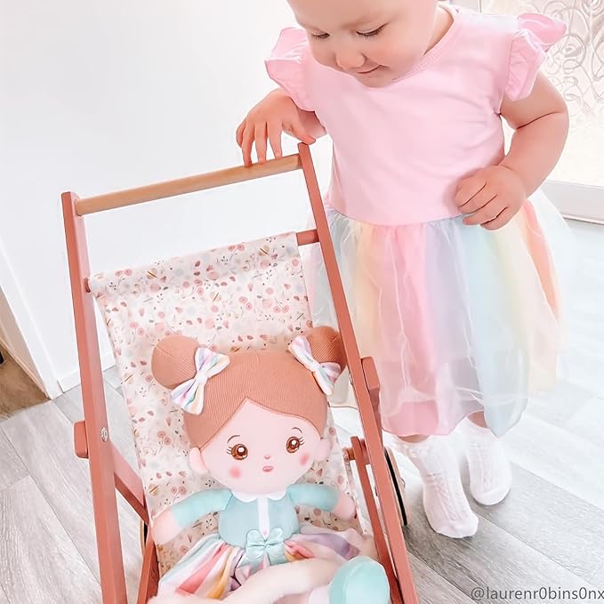 OUOZZZ 15" Soft Baby Doll Toys for 1 + Year Old Girl Gifts, Birthday Gifts for 1 Year Old Girl Christmas Plush Toys Gift for Toddler Kids Rainbow