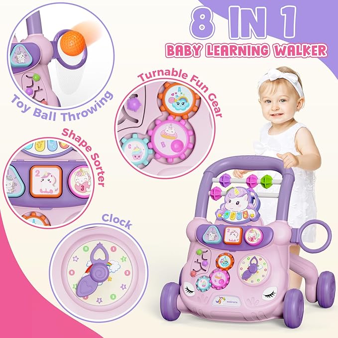 Baby Walker Toys,Push Walker for Boys & Girls Learning to Walk,Sit to Stand Early Educational Toys,Activity Center for Infant,Christmas Birthday Gift for Toddler 6-18 Months,Purple