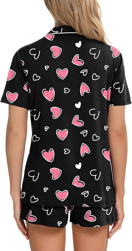 SWOMOG Womens Button Down Pajamas Set Short Sleeve Sleepwear Bride Soft Pj Lounge Sets XS-3XL