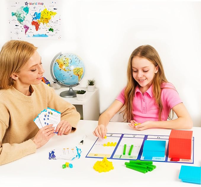 Simply magic 140+1 PCS Colorful Base Ten Blocks & Activities Set - Base Ten Blocks Classroom Set, Base 10 Math Manipulatives, Place Value Blocks Mat, Ones Tens Hundreds Blocks, Math Counters Cubes
