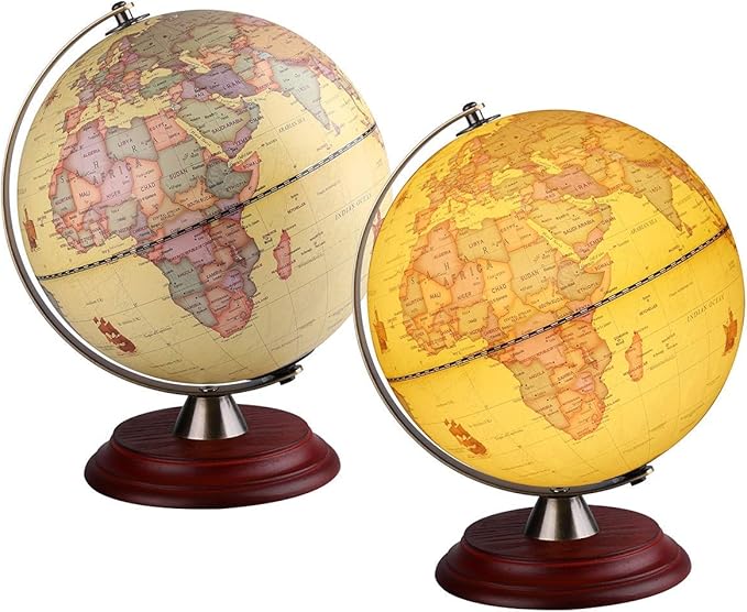 Illuminated World Globe for Adults & Kids with Wooden Stand,Built in LED Lamp for Illuminated Night View Antique Globe for Home Décor and Office Desktop 8inch