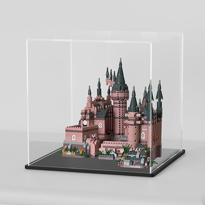 SVENJBB Acrylic Display Case, 12x10x12 Inch Cube Acrylic Boxes for Display, Clear Display Cases with Matte Black Base and Lid for Collectibles and DIY Crafts House Kit