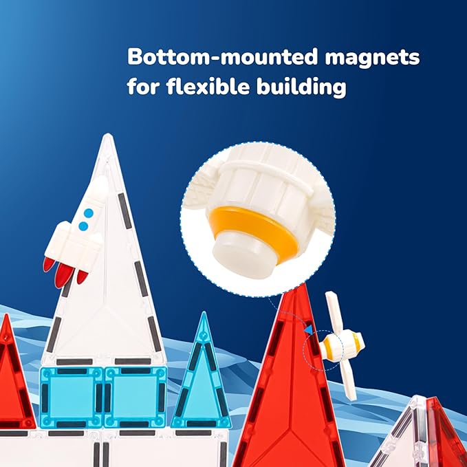 Space Exploration Magnetic Tiles (39PCS),STEM Building Set with Rocket & Astronaut,Preschool Learning Building Set for Ages 3-8, for Boys Girls (Satellite, Spaceship)