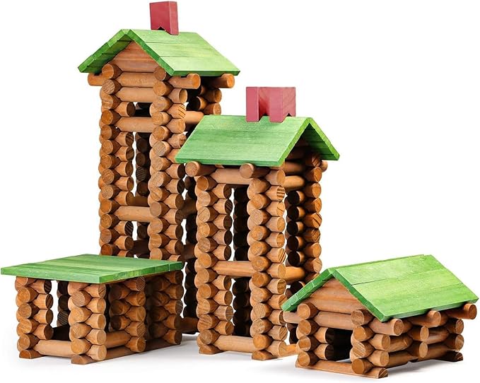SainSmart Jr. 450 PCS Wooden Log Cabin Set Building House Toy for Toddlers, Classic STEM Construction Kit with Colorful Wood Logs Blocks for 3+ Years Old (20-338)