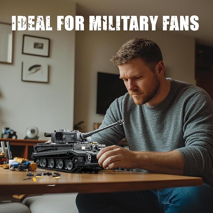 1:28 Tiger Heavy Tank Building Blocks Set for Adults, Compatible with Lego Military Vehicle, WW2 Army Tank Toys Historical Collection Model for Military Fans, Gifts for Teens Kids Boys 8-14 (1668 PCS)