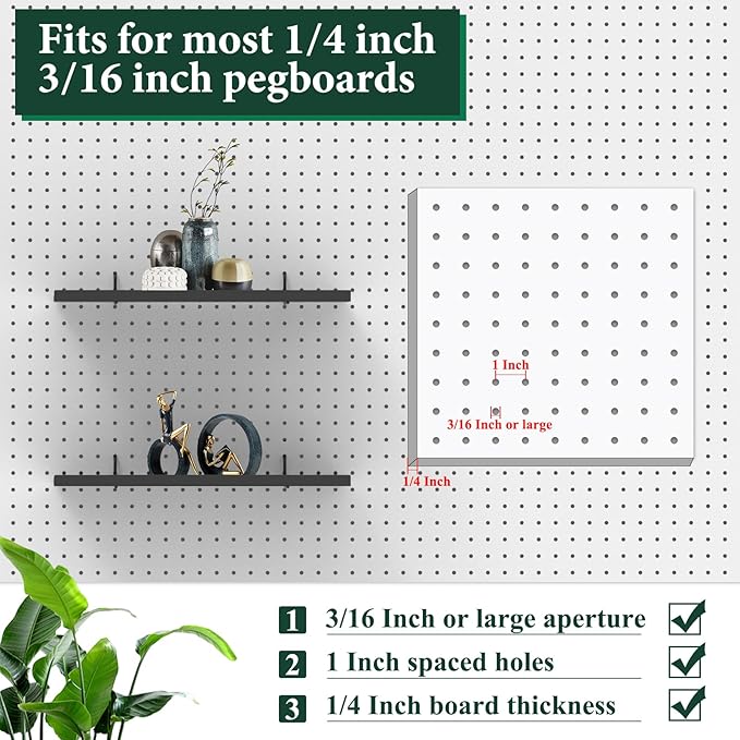 PEKGRIL 17X8 Inch Large Pegboard Shelves Set of 4, Metal Peg Board Shelves Accessories, Flat Display Shelves for Pegboard, Metal Retail Display for Storage and Organization, Black