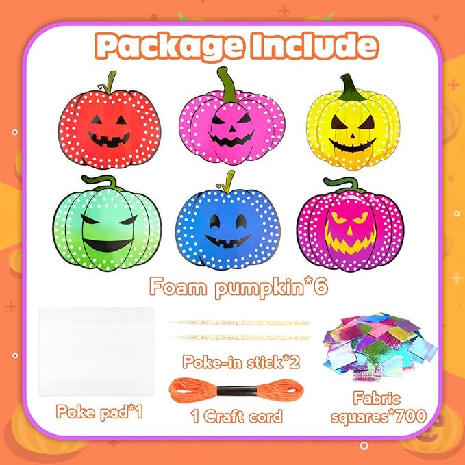 Poke-in Fun Art and Crafts,Pumpkin Decoration Craft Kits,Make Pumpkin Face,Mess Free Kids' Paper Craft Kits for Boys &Girls Age 4-10+,Party Activities Supplies Fall Thanksgiving Halloween Decoration