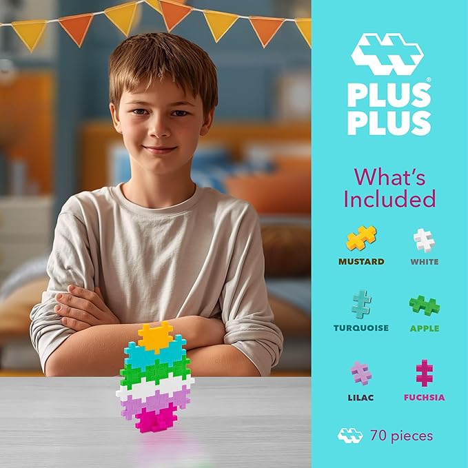 Plus Plus - Easter Egg - 70 Piece Tube, Construction Building Stem / Steam Toy, Interlocking Mini Puzzle Blocks for Kids