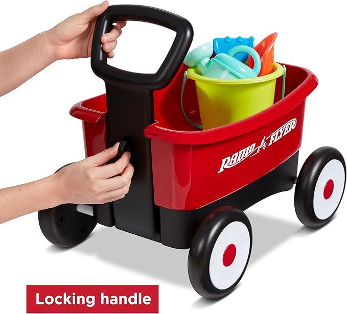 Baby Walker Wagon, Baby Toy Cart, Wagon for Kids, Toddler Toys, Radio Flyer Push & Pull Walker with Garden Tools, Red, for Ages 1-4 Years
