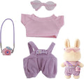 17cm Doll Clothes Set 3-Piece Doll Clothing Set with Purple Overalls Pink Glasses Accessories for 17cm Plush Dolls, Clothes Only, No Doll Included