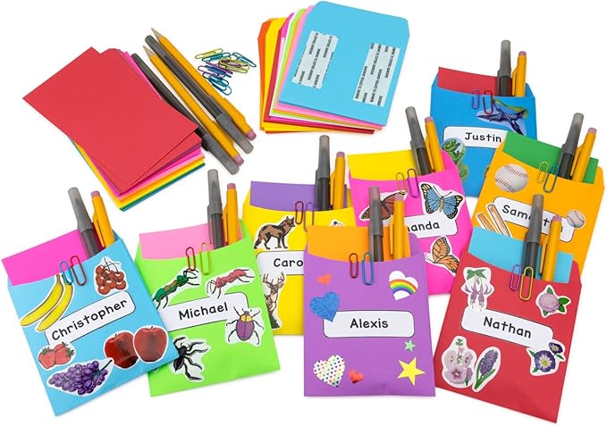 Hygloss 300 Library Card Pockets 3.5x5 Inch - Non-Adhesive Pocket Envelopes - 10 Assorted Colors - Classroom Envelope Pockets - Ideal for Organizing - Colorful Small Library Book Pocket
