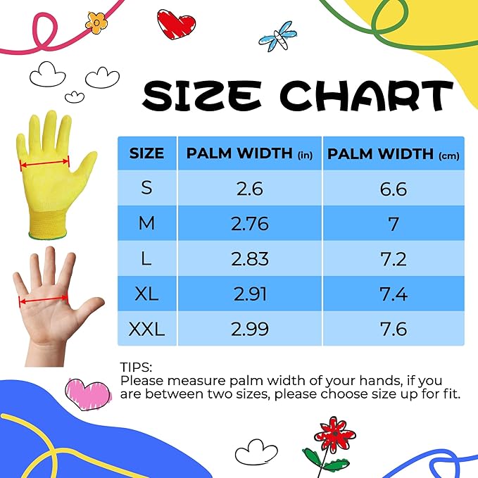 HANDLANDY 2 Pairs Kids Gardening Gloves, Toddler Children Garden Yard Work Outdoor Playing Gloves, Rubber Coating, for Girls Boys Youth (Size XL, Yellow)