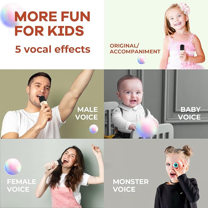 Mini Karaoke Machine with 2 Wireless Microphones for Kids Adults, Portable Bluetooth Speaker Gift for Girls Toys 4, 5, 6, 7, 8, 10, 12+ Years Old Teens Birthday(Beige)