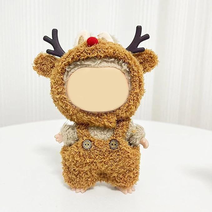 17CM Doll Clothes Set Deer Hood + Brown Overalls, Fashion Cute Dress-Up Clothes for Doll Accessories Outfit(No Doll Included)(LBB Clothes 13)