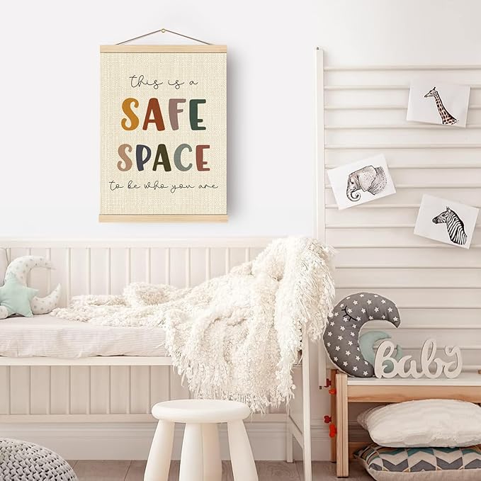 Boat Wades Mental Health Safe Space Poster Hanger Frame, This is a Safe Space Boho Wall Art Hanging Banner Decor for Classroom Therapy Office School Counselor Office Calming Corner, 12x16 Inch