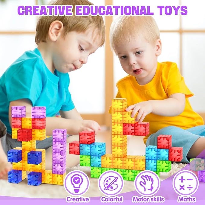 Magnetic Blocks - 52pcs Translucent Magnetic Cubes, Digit Building Blocks Magnet Toys for Kids, Rainbow STEM Creativity Toys 3+ Year Old Boys & Girls Toddlers Kids Christmas Birthday Gifts