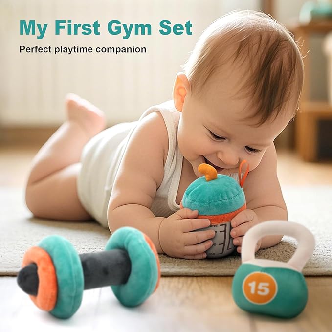 Vanplay Baby Toys 0-12 Months, Workout Plush Toy with Rattle for 0-3-6 Month, Sensory Montessori Toys for Babies 6-12-18 Month, Baby Boys Girls Birthday Shower Gifts for 7 8 9 10 Month
