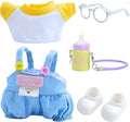 17 cm Doll Clothes for 5.9-6.69 inches (15-17 cm) Dolls, Dress up Style Unique 5-Piece Adorable Set, Including T-Shirt, Onesie, Shoes, Bottle, Glasses (Doll not Included) (Denim Blue)