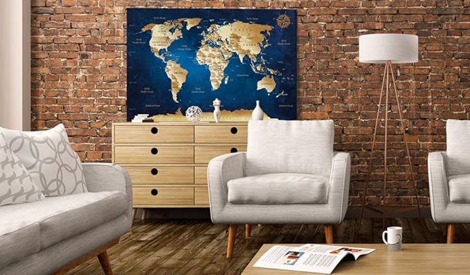 artgeist Pinboard World Map 35x24 in - Cork Board & Canvas Print Wall Art 1 pcs Memoboard with 50 Pins Noticeboard Message Board Image Picture Home Decor Travel Map k-A-0107-p-a