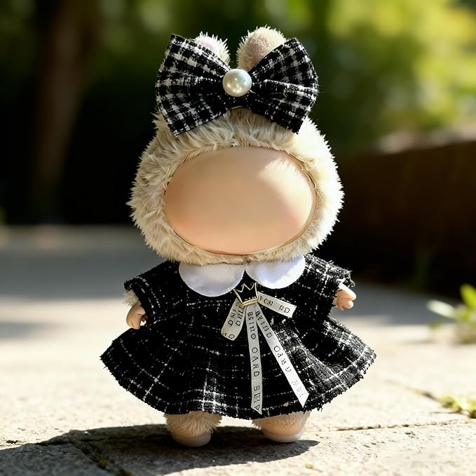 Clothes for LABUBU 17cm Doll (NO Doll), Outfit for LABUBU, Dress and Hairpin Set for LABUBU Dress Up, Fashion and Premium Dolls Accessories for LABUBU (Style Q)