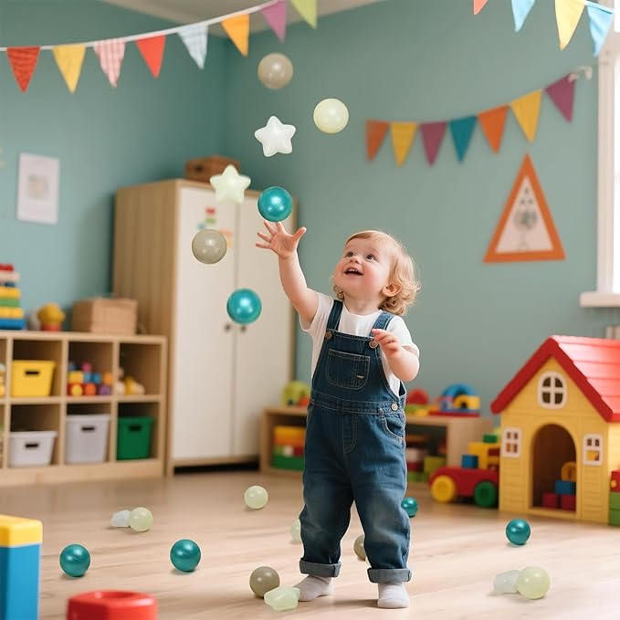 Ball Pit Balls Plastic Stars for Ball Pit BPA Free Plastic Balls Crush and Smash Proof Balls 100pcs 2.2" Set for Toddlers for Play Tent Tunnel (Green+Yellow)