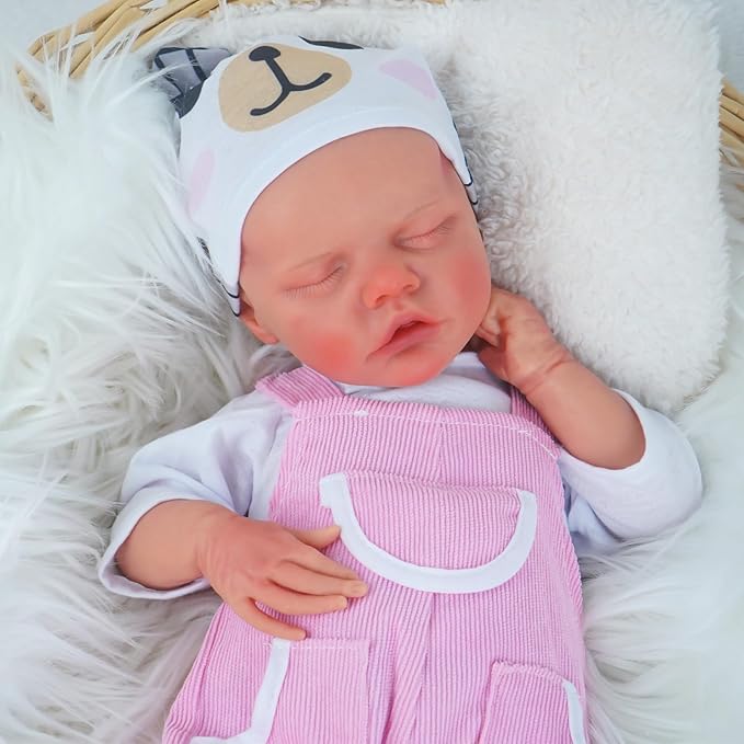 Reborn Baby Dolls Silicone Full Body 16.9in Weighted Real Life Closed-Eyes Girl Dolls Lifelike Newborn Baby Soft Body Flexible Limbs Not Vinyl