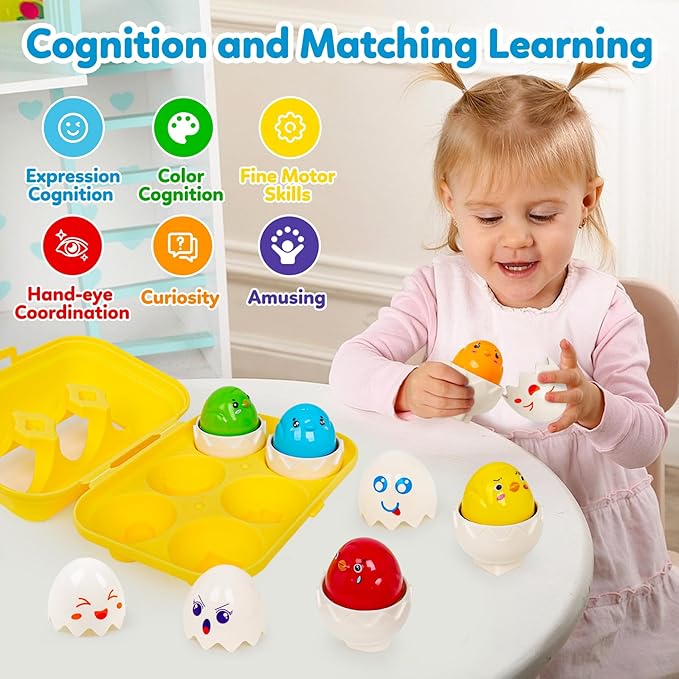 Tddler Toys 1-2,Montessori Geometric Egg Shape Sorter Toys Preschool Learning Educational Color Sorting & Fake Eggs Puzzles Matching Games Fine Motor Toy for Boys Girls