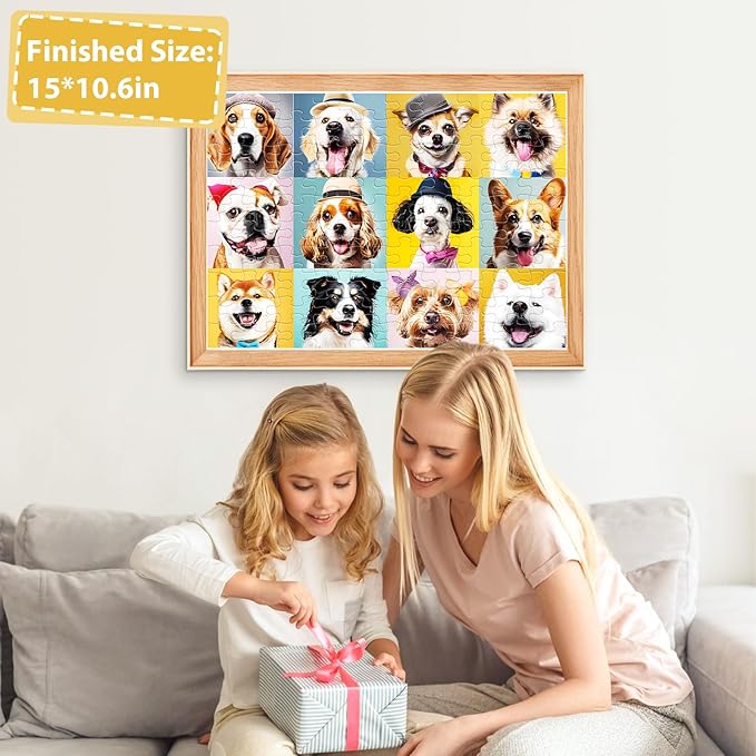 Puzzles for Kids Ages 6-8 8-10 10-12 Year Old and Seniors- Cute Dogs Portrait Jigsaw Puzzle- 100 Piece Puzzles Colorful Children Puzzles Educational Toys Puppy Animal Puzzle as Home Decor