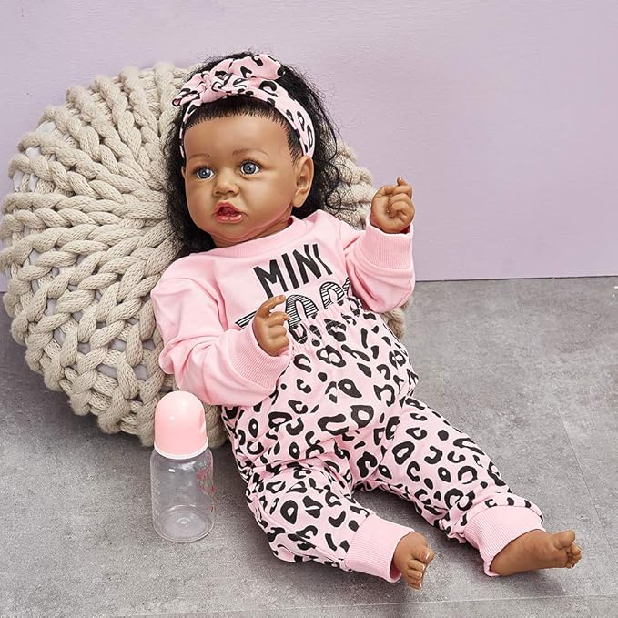 HOOMAI Lifelike Reborn Baby Dolls with Soft Body African American Realistic Girl Doll 22.8 Inch Best Birthday Gift Set