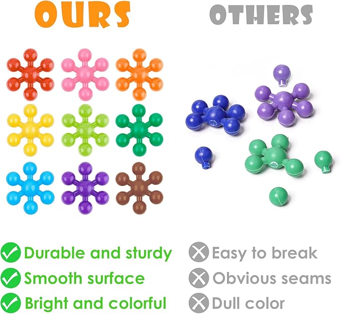 Snowflake Interlocking Building Block Educational Toy 300PCS for Kids Ages 3+, Multi-Color Solid Plastic Early Learning Creativity STEM Toy with Carrying Case Safe Material