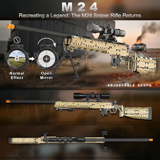 CASEIER M24 Building Blocks Gun-Sets, 1:1 Large Army Toys for Boys Adult Teen, Shootable Sniper Model Guns, Cool Birthday Gifts for Men Kids, Collectible Block Weapon for Military Fan 1380 PCS
