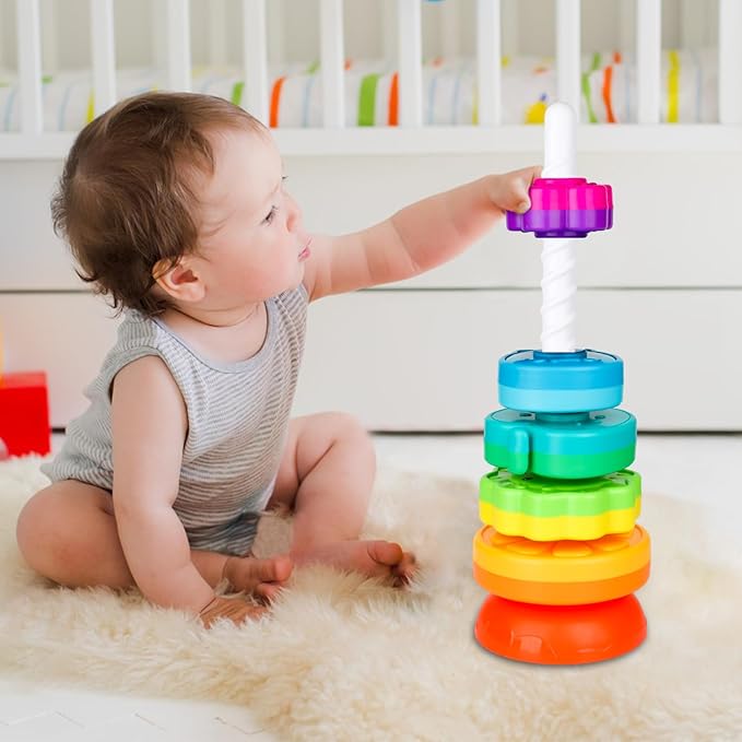 LBAIBB Spin Stack Toys,Baby Spinning Toy ABS Plastic and Color Rainbow Design,Focus on Children Educational and Interactive Learning's Stack Toys, Suitable for Gifts for Boys and Girls…