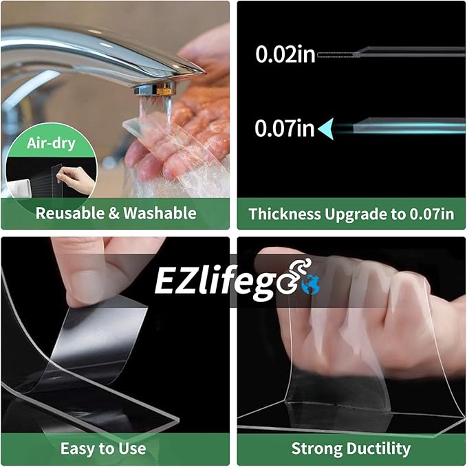 EZlifego Double Sided Tape Heavy Duty, Nano Double Sided Adhesive Tape, Clear Mounting Tape Picture Hanging Adhesive Strips (9.85FT)