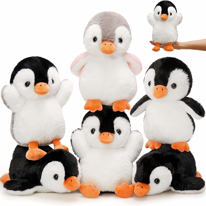 MaoGoLan 6Pcs Penguin Plush 10 inch Stuffed Penguins in Bulk, Fluffy Penguin Stuffed Animals Arctic Theme Party Favors for Girls Kids Christmas Decorations Valentine's Day Birthday Gift