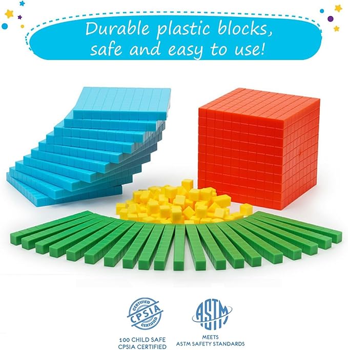 Simply magic 131 PCS Base Ten Blocks for Math - Place Value Blocks, Base 10 Math Manipulatives K-3, Math Counters, Number Blocks, Math Cubes for Kids, Counting Blocks - Kindergarten 1st 2nd 3rd Grade