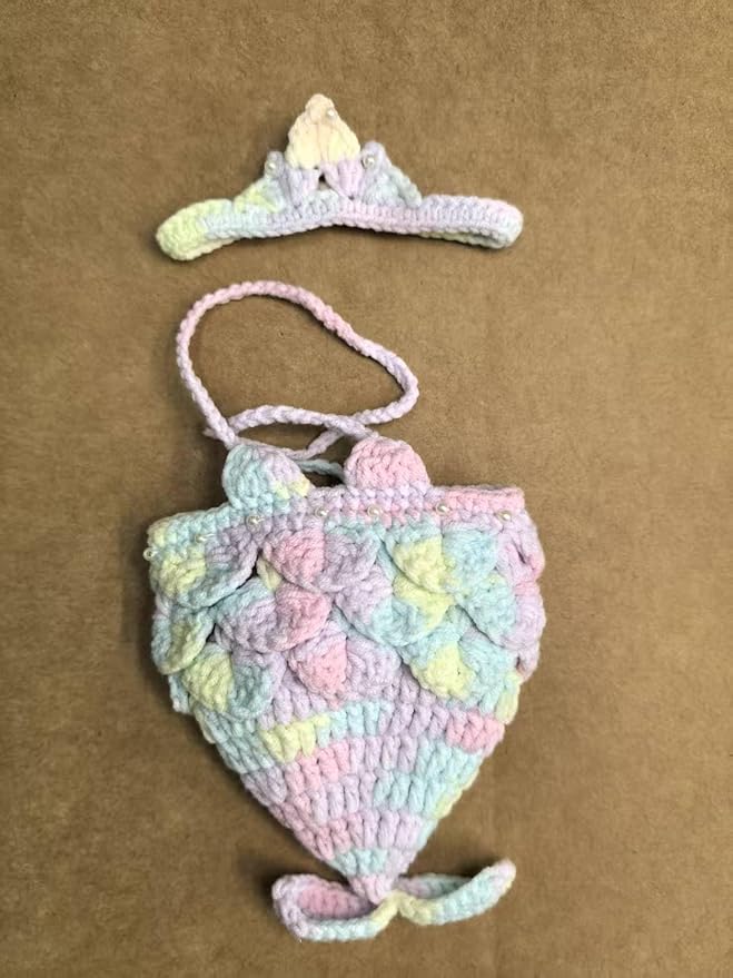 Clothes for Labubu Doll,Clothes for Doll Accessories,Hand-woven Bikini Mermaid Crochet Skirt Set,Summer Mermaid Costume Outfit Suitable for Labubu15&17cm,Dress-Up Accessories for Labubu Doll (color03)