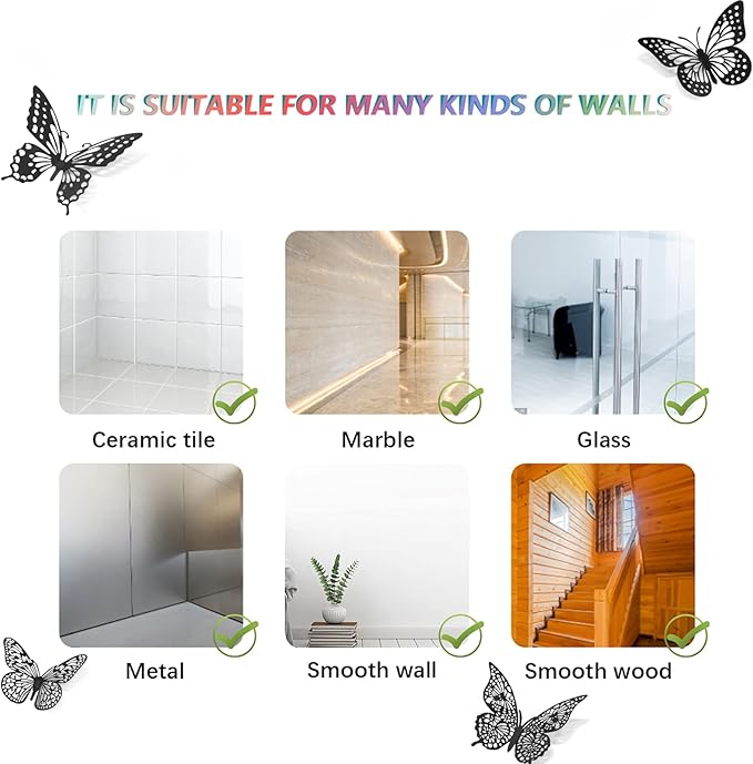 SAOROPEB 3D Butterfly Wall Decor - 48 Pcs, 4 Styles, 3 Sizes - Gold Butterfly Decorations for Birthday and Party Cake Decorations - Removable Stickers (Black)