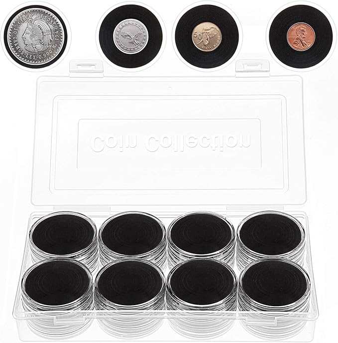 FRIMOONY 46mm Coin Capsules, with Foam Gasket and Plastic Storage Box, for Coin Collection, 2 Packs