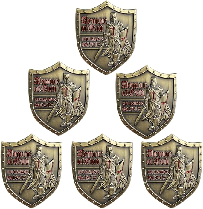 Put On The Whole Armor of God Challenge Coin Eph 6:13-17 3D Religious Collectible Coin (Pack of 6)